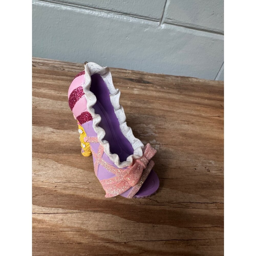 Disney Rapunzel High Heel Runway Figurine Shoe Ornament Pink & Purple Glitter - Picture 1 of 6